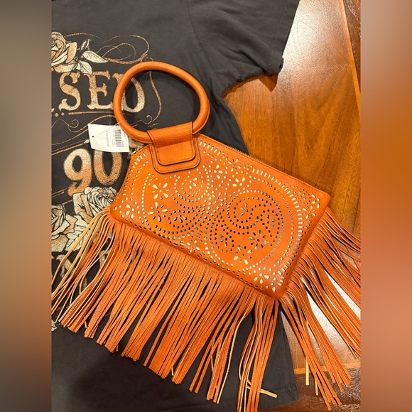 NWT, Fringed Orange wristlet Handbag, top free with purchase - Picture 2 of 4